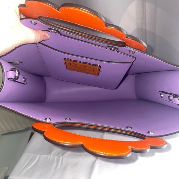 COACH Coachtopia Purple Orange Cloud Handle Tote Leather CT383 Crossbody NWOT - Picture 13 of 16